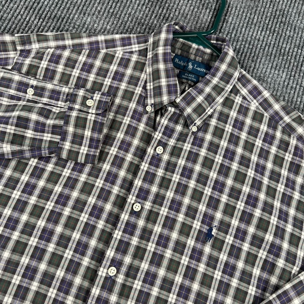 Ralph Lauren Blake Shirt Mens Large Green Blue Plaid Long Sleeve Button Down